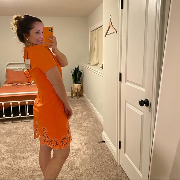 NWT Manoush Orange Eyelet Sheath Mini Dress Small - Picture 4 of 13